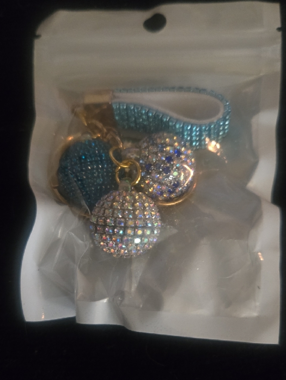 Source Unknown Blue and Iridescent Crystal Keychain Bag/purse Charm - Picture 3 of 3